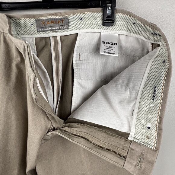 Ariat Performance Khaki Pants Mens 38x30 Beige Tan Straight Zip Pocket - Picture 9 of 13